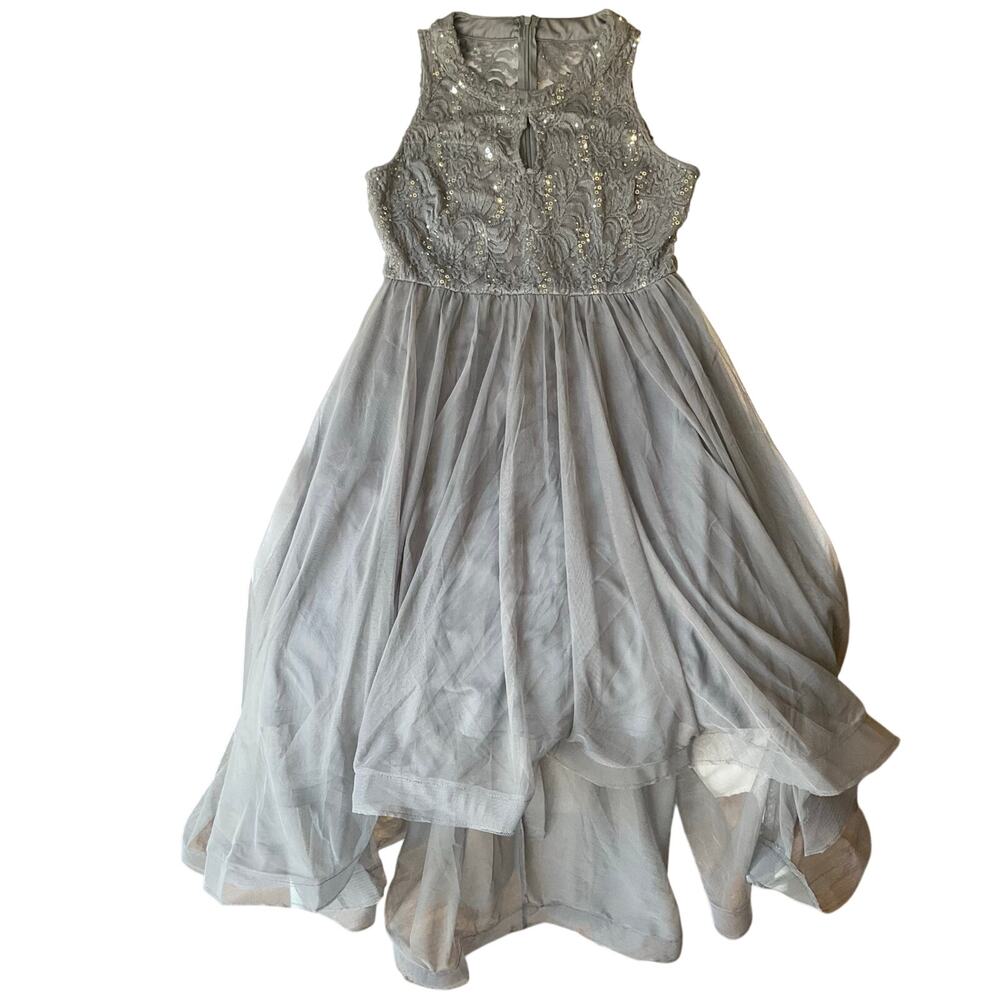 Candalite Petite Women Lace Dress size L petite Gray Sleeveless High-low Sequin